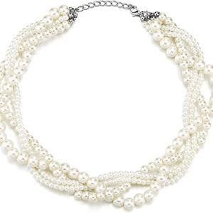 Multi-Layer Braided White Pearl Statement Necklace